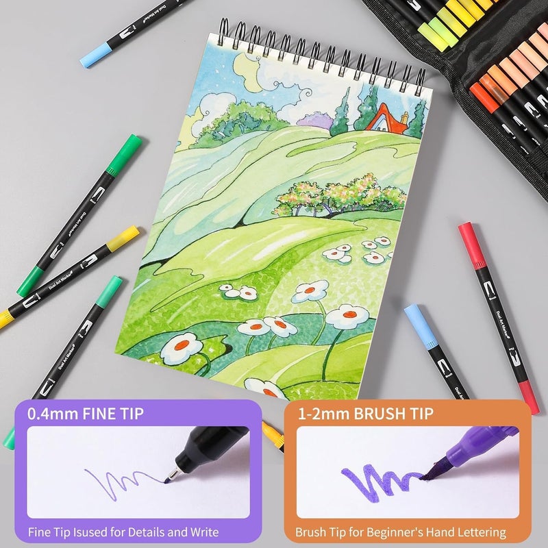TOSHARE Dual Tip Markers, Brush Art Markers Set with Fine Tip and Brush Tip for Adult Coloring Book, Hand Lettering, Calligraphy & Drawing, Professional Art Supplies Kit for Adults (100 Colors) - Image 5